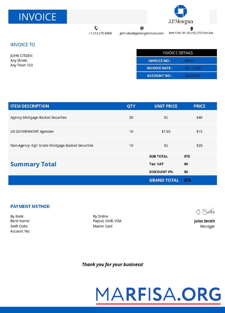Printable USA JP Morgan invoice template